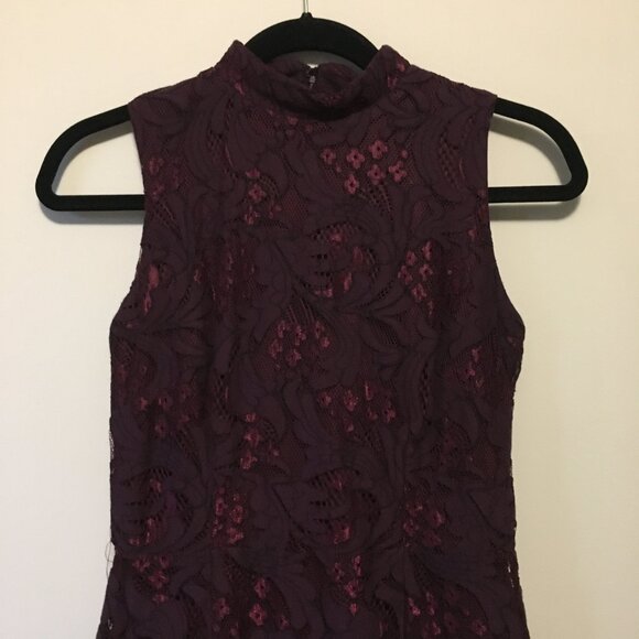SEARS Fancy and Elegant Dark Burgundy Cotton Lace Mockneck Dress - Picture 4 of 16